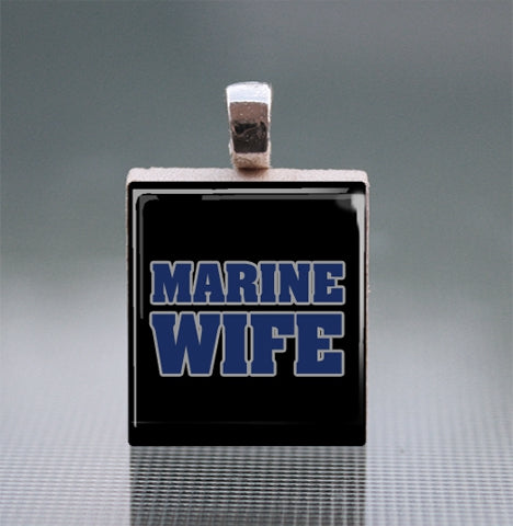 Marine Scrabble Tile Pendant with Silver Ball Chain