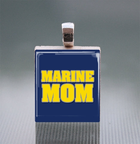 Marine Scrabble Tile Pendant with Silver Ball Chain