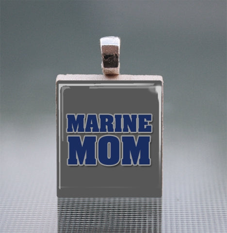Marine Scrabble Tile Pendant with Silver Ball Chain
