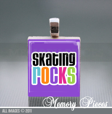 'Skating Rocks' Scrabble Tile Pendant with Ball Chain