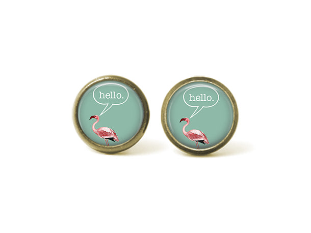 Boho Flamingo 'hello' 12mm Post Earrings
