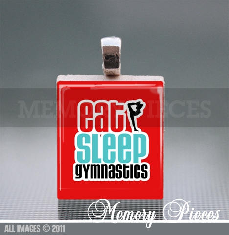Eat, Sleep, Gymnastics Scrabble Tile Pendants with Silver Ball Chain