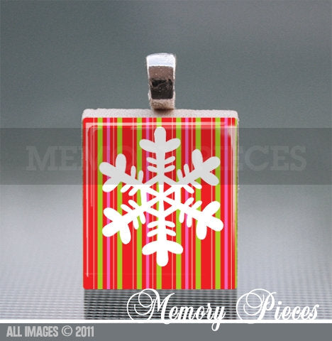 Snow Flake Scrabble Tile Pendant with Silver Ball Chain