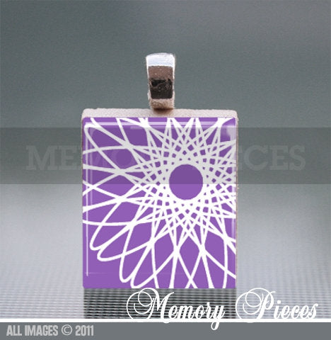 Violet Flower Scrabble Tile Pendant with Silver Ball Chain