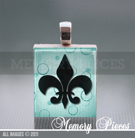 Fleur-de-lis Scrabble Tile Pendant with Ball Chain