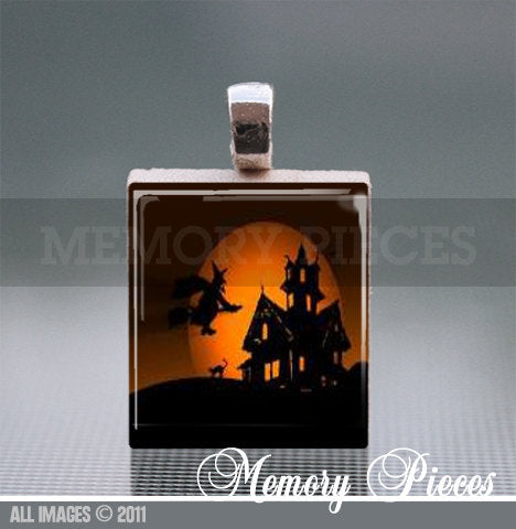 Scary - Halloween Scrabble Tile Pendant with Silver Ball Chain