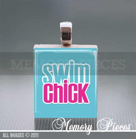 'Swim Chic' Scrabble Tile Pendant with Silver Ball Chain
