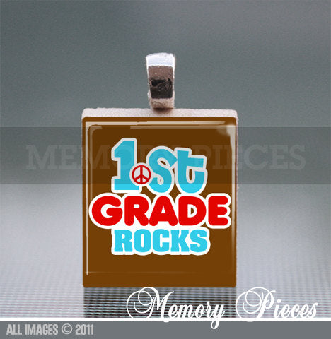 1st Grade Rocks Scrabble Tile Pendant with Silver Ball Chain