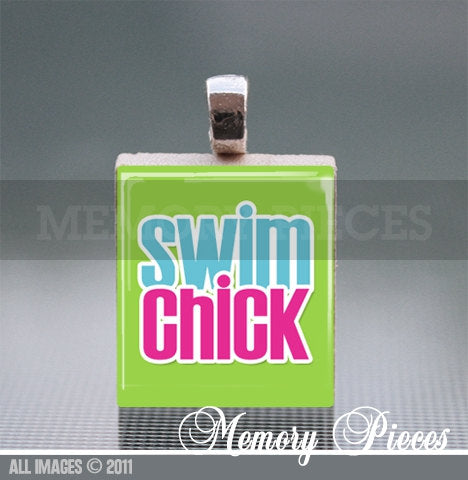 'Swim Chic' Scrabble Tile Pendant with Silver Ball Chain