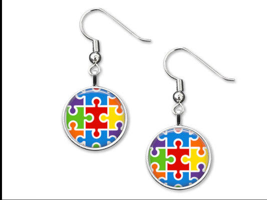 Autism Colorful Puzzle Pieces - 12mm Dangle Earrings