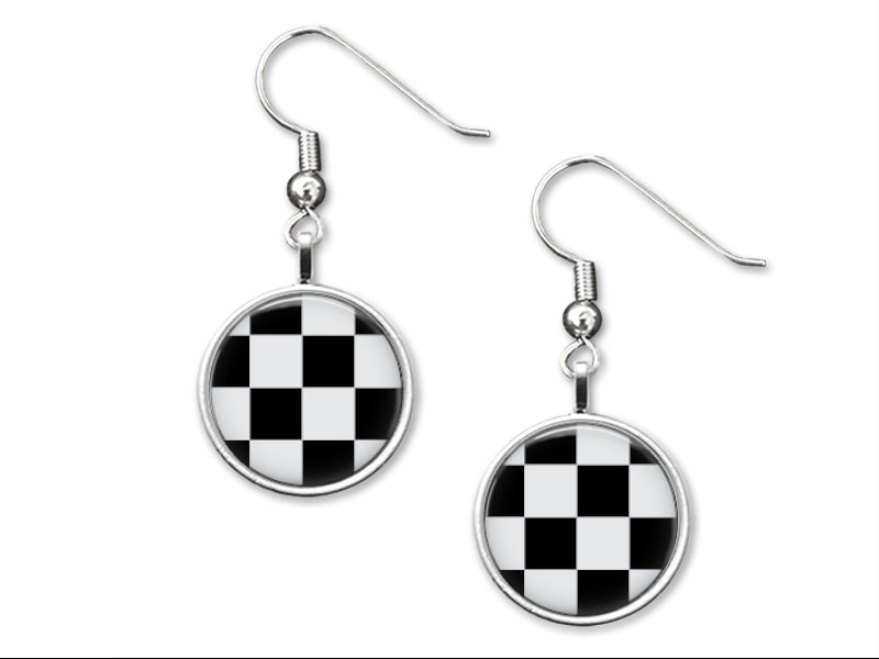 Black and White Check - 12mm Dangle Earrings