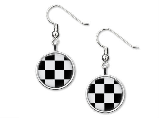 Black and White Check - 12mm Dangle Earrings