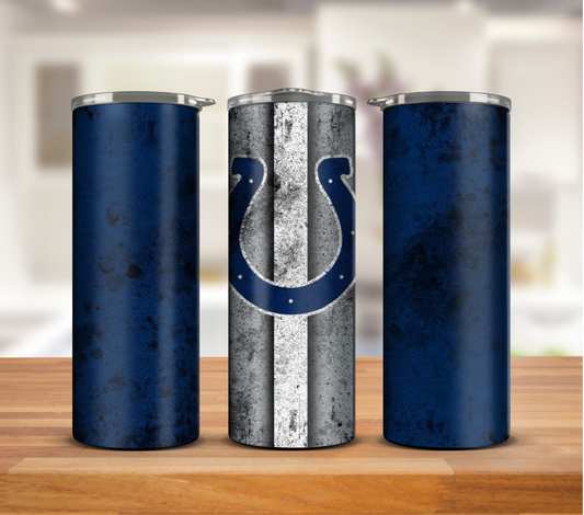 20 ounce Insulated Skinny Tumbler - Colts Football (Blue, Grey and White)