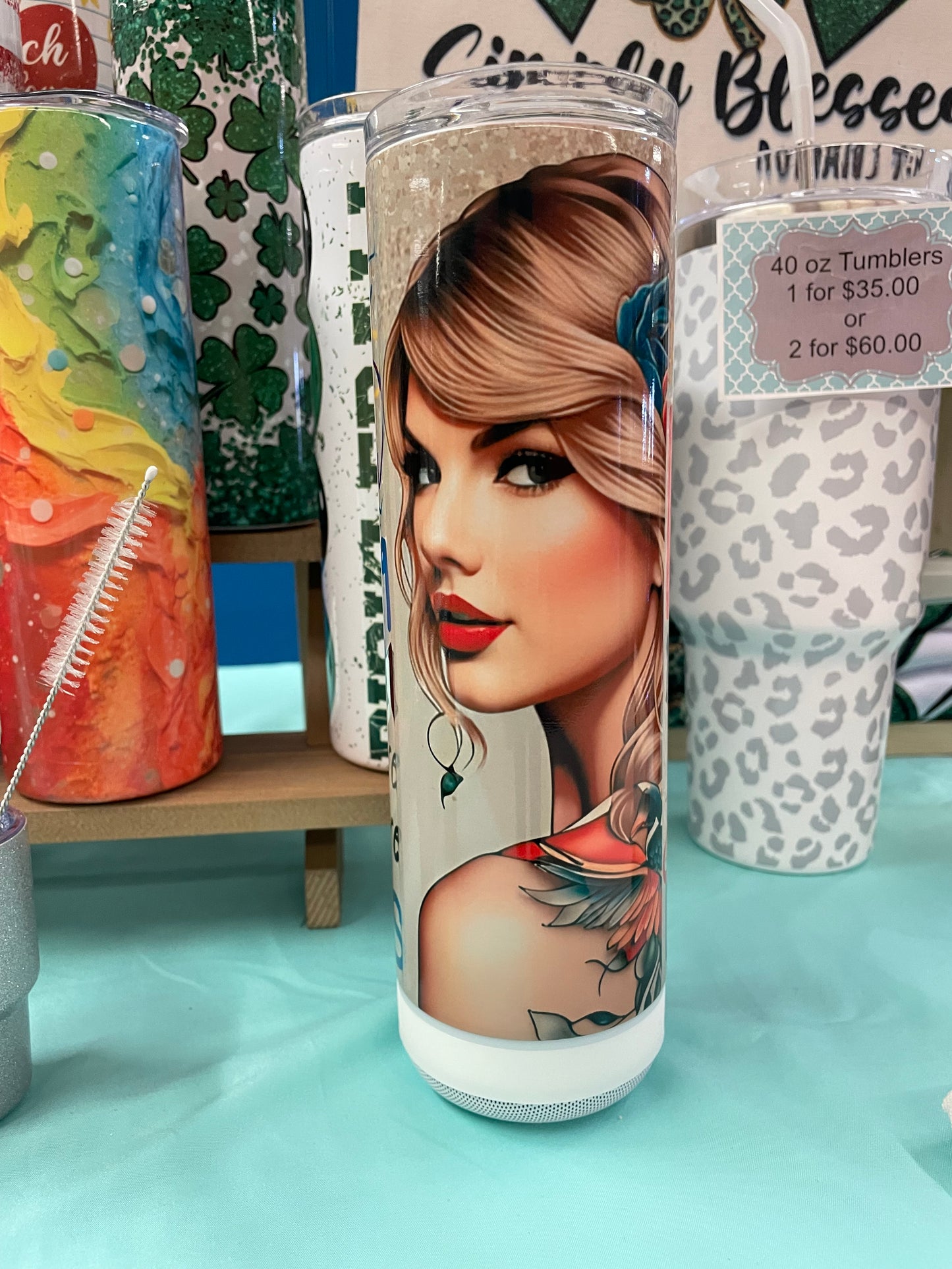 20 ounce Bluetooth Speaker Insulated Skinny Tumbler - Taylor Swift