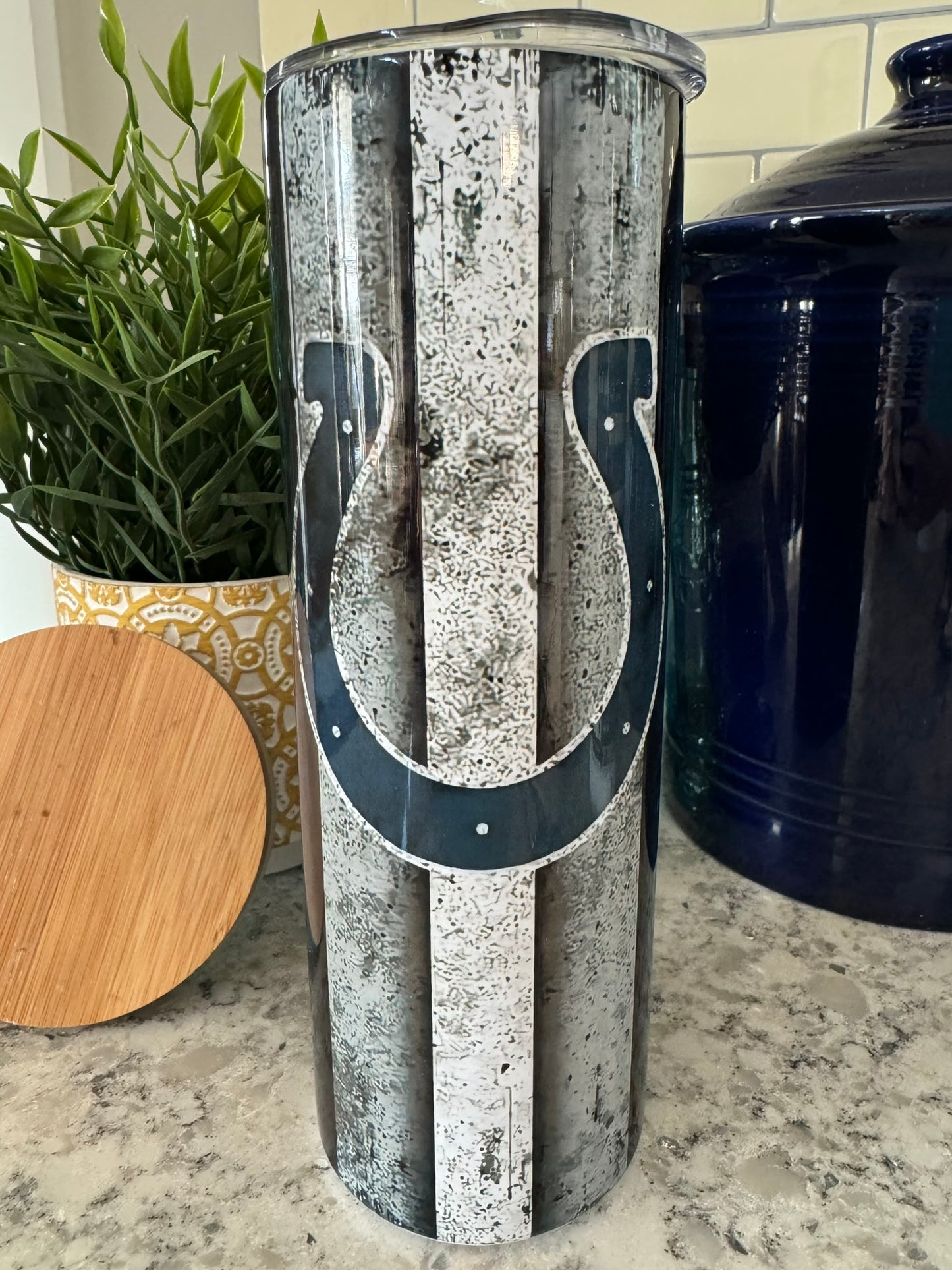 20 ounce Insulated Skinny Tumbler - Colts Football (Blue, Grey and White)