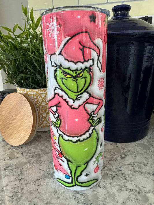 20 ounce Insulated Skinny Tumbler -  Pink Grinch