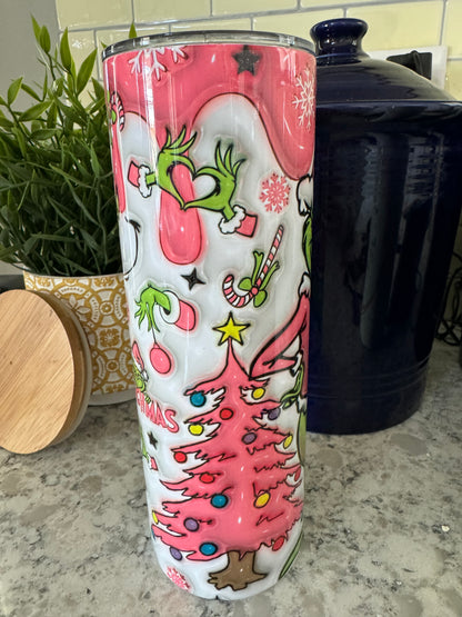 20 ounce Insulated Skinny Tumbler -  Pink Grinch