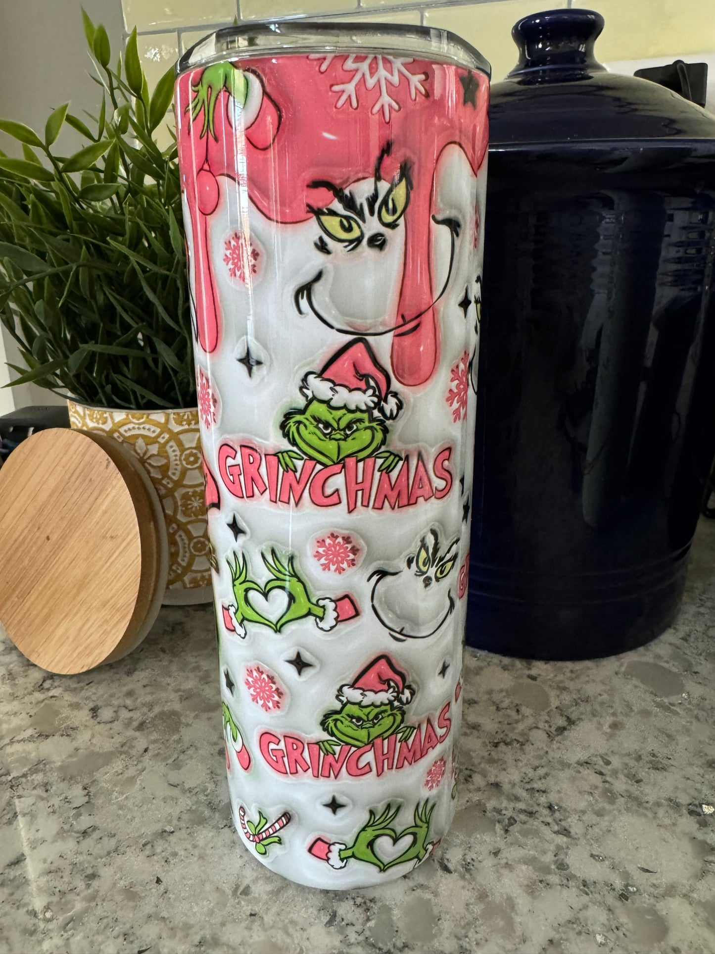 20 ounce Insulated Skinny Tumbler -  Pink Grinch