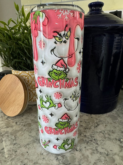 20 ounce Insulated Skinny Tumbler -  Pink Grinch