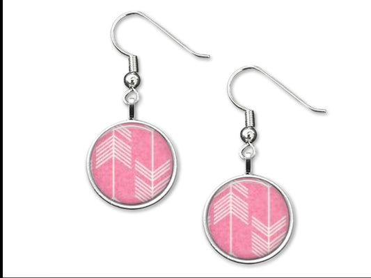 White and Pink Arrows - 12mm Dangle Earrings