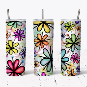 20 ounce Insulated Skinny Tumbler - Rainbow Flowers
