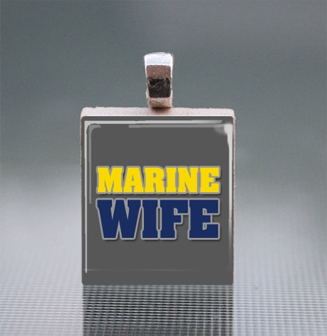 Marine Scrabble Tile Pendant with Silver Ball Chain