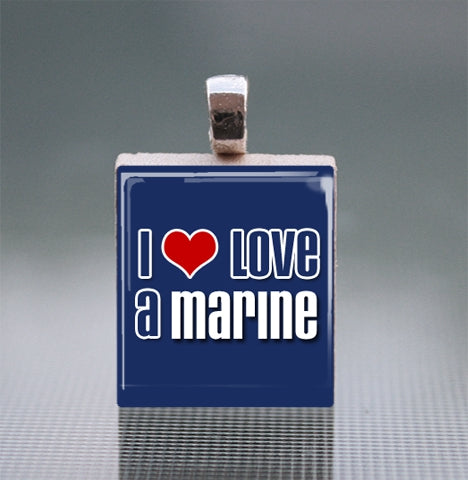 Marine Scrabble Tile Pendant with Silver Ball Chain