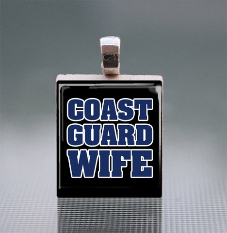 Coast Guard Wife Scrabble Tile Pendant with Ball Chain