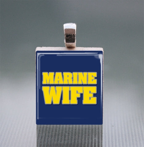 Marine Scrabble Tile Pendant with Silver Ball Chain