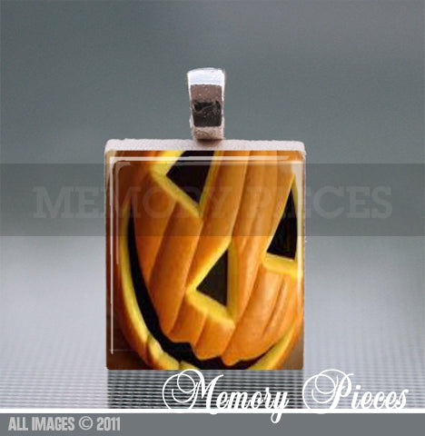 Perfect Pumpkin - Halloween Scrabble Tile Pendant with Silver Ball Chain