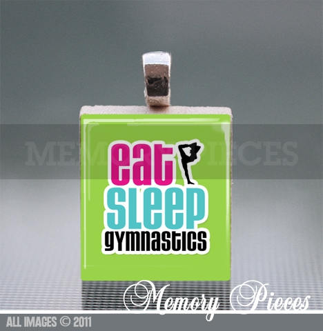Eat, Sleep, Gymnastics Scrabble Tile Pendants with Silver Ball Chain