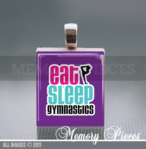 Eat, Sleep, Gymnastics Scrabble Tile Pendants with Silver Ball Chain