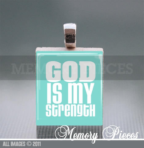 God is my Strength Scrabble Tile Pendant with Ball Chain