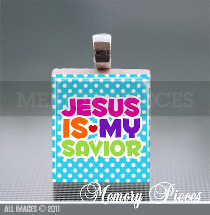 Jesus is my Savior Scrabble Tile Pendant with Silver Ball Chain
