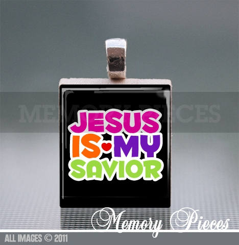Jesus is my Savior Scrabble Tile Pendant with Silver Ball Chain