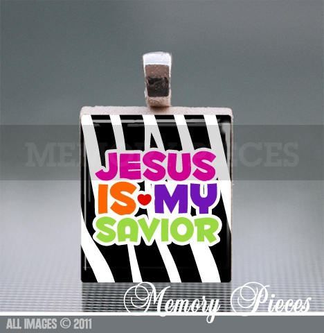 Jesus is my Savior Scrabble Tile Pendant with Silver Ball Chain