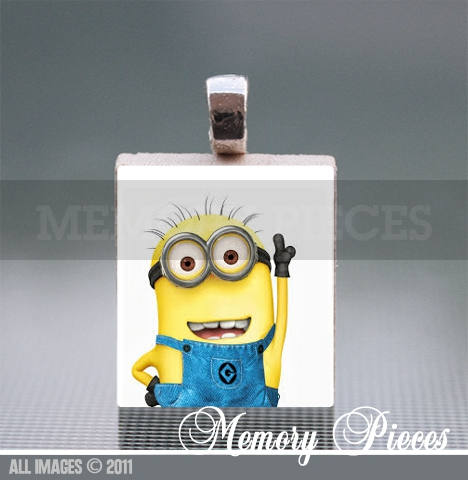 Minions Scrabble Tile Pendant with Silver Ball Chain