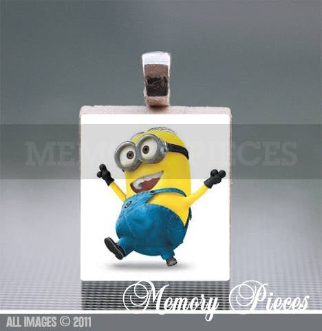 Minions Scrabble Tile Pendant with Silver Ball Chain