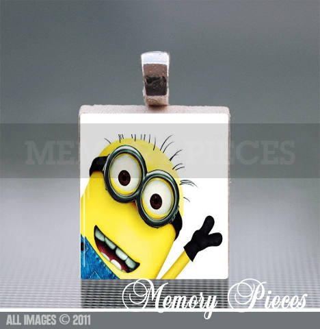 Minions Scrabble Tile Pendant with Silver Ball Chain