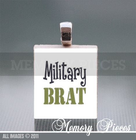 Military Brad Scrabble Tile Pendant with Ball Chain