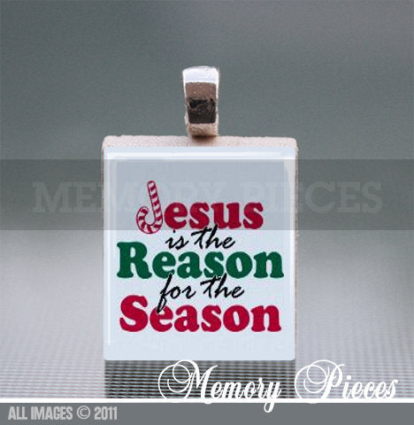 Jesus is the Reason for the Season Scrabble Tile Pendant with Silver Ball Chain