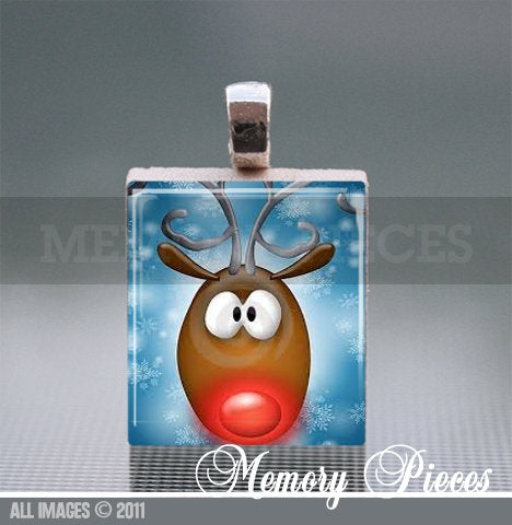 Reindeer Scrabble Tile Pendant with Silver Ball Chain