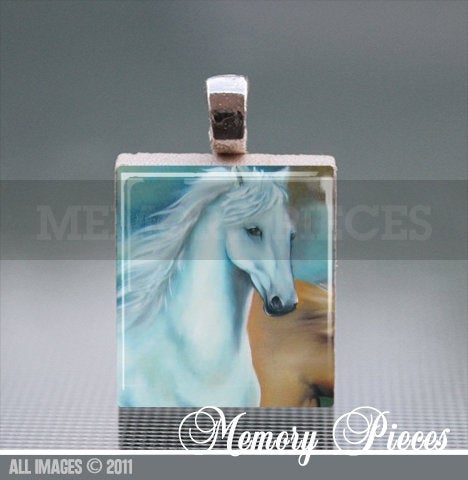 Horse Scrabble Tile Pendant with Ball Chain