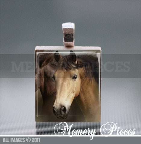 Horse Scrabble Tile Pendant with Ball Chain