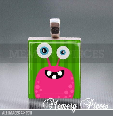 Monster Scrabble Tile Pendant with Ball Chain