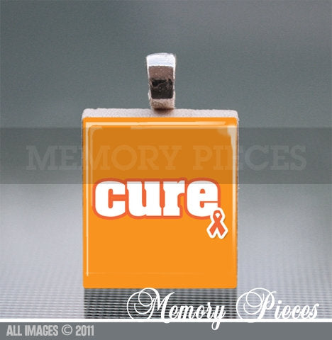Leukemia Cure Scrabble Tile Pendant with Ball Chain