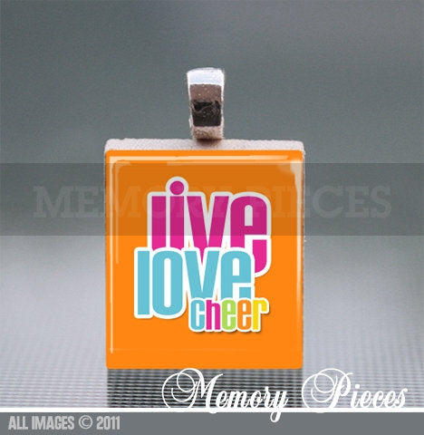 Live Love Cheer Scrabble Tile Pendant with Ball Chain
