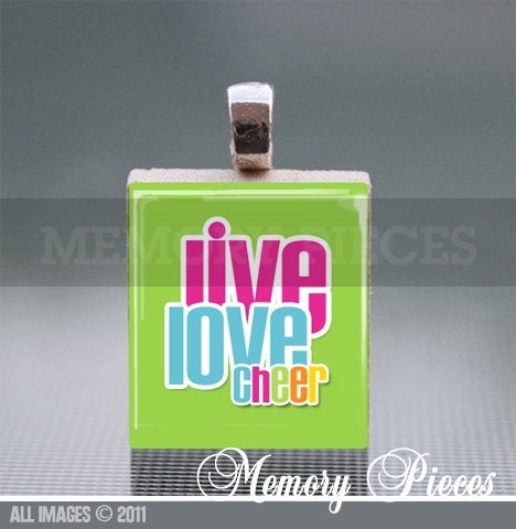 Live Love Cheer Scrabble Tile Pendant with Ball Chain