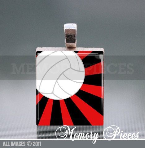Volleyball with Rays Scrabble Tile Pendant with Ball Chain