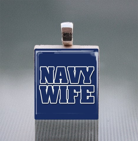 Navy Scrabble Tile Pendant with Silver Ball Chain